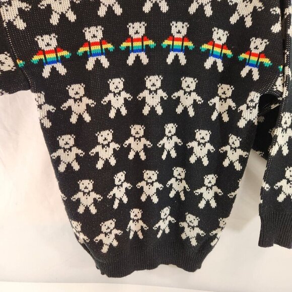 Teddy Bear Tuxedo Ugly Sweater Rainbow Strip Black & White Vtg Unisex Holiday - Picture 8 of 10